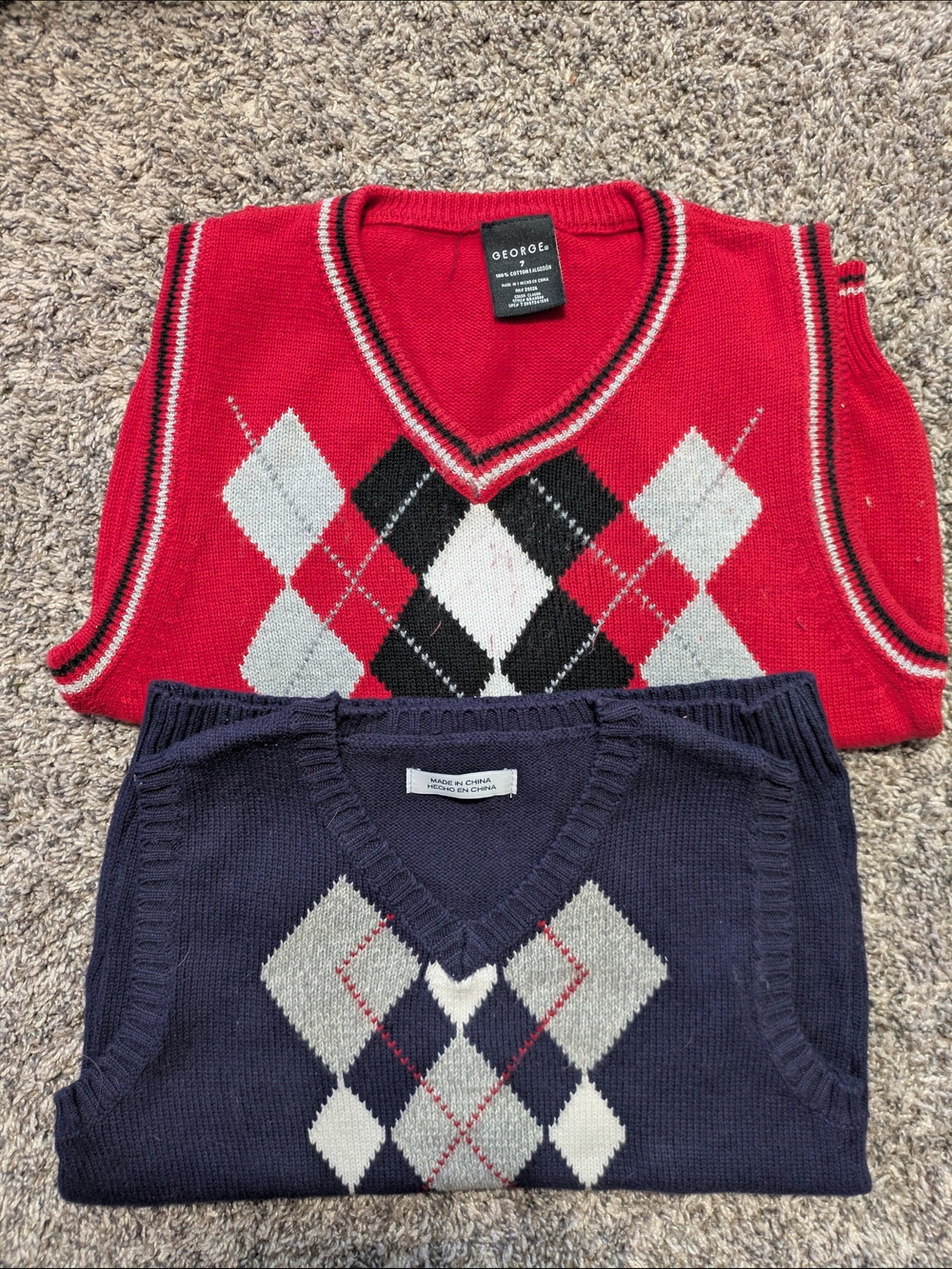 Red and Navy Argyle Sweater Vest - Set Of 2